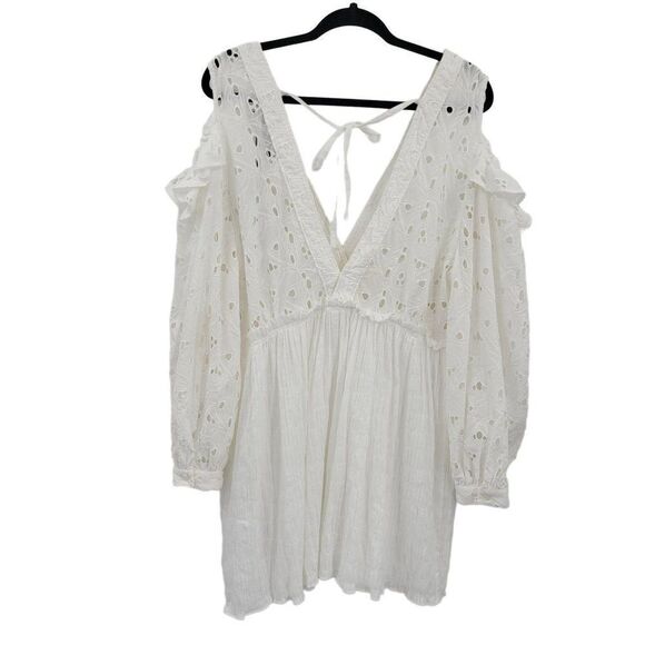 IRO Dress Cottagecore Eyelet Lace Cutout Ruffle Puff Sleeve Mini Babydoll M - Picture 10 of 17